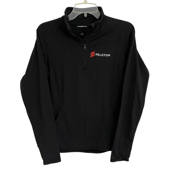 Peloton Warm Black 1/4 Zip Pullover Sweatshirt Long Sleeve Back Logo Running - Picture 1 of 6